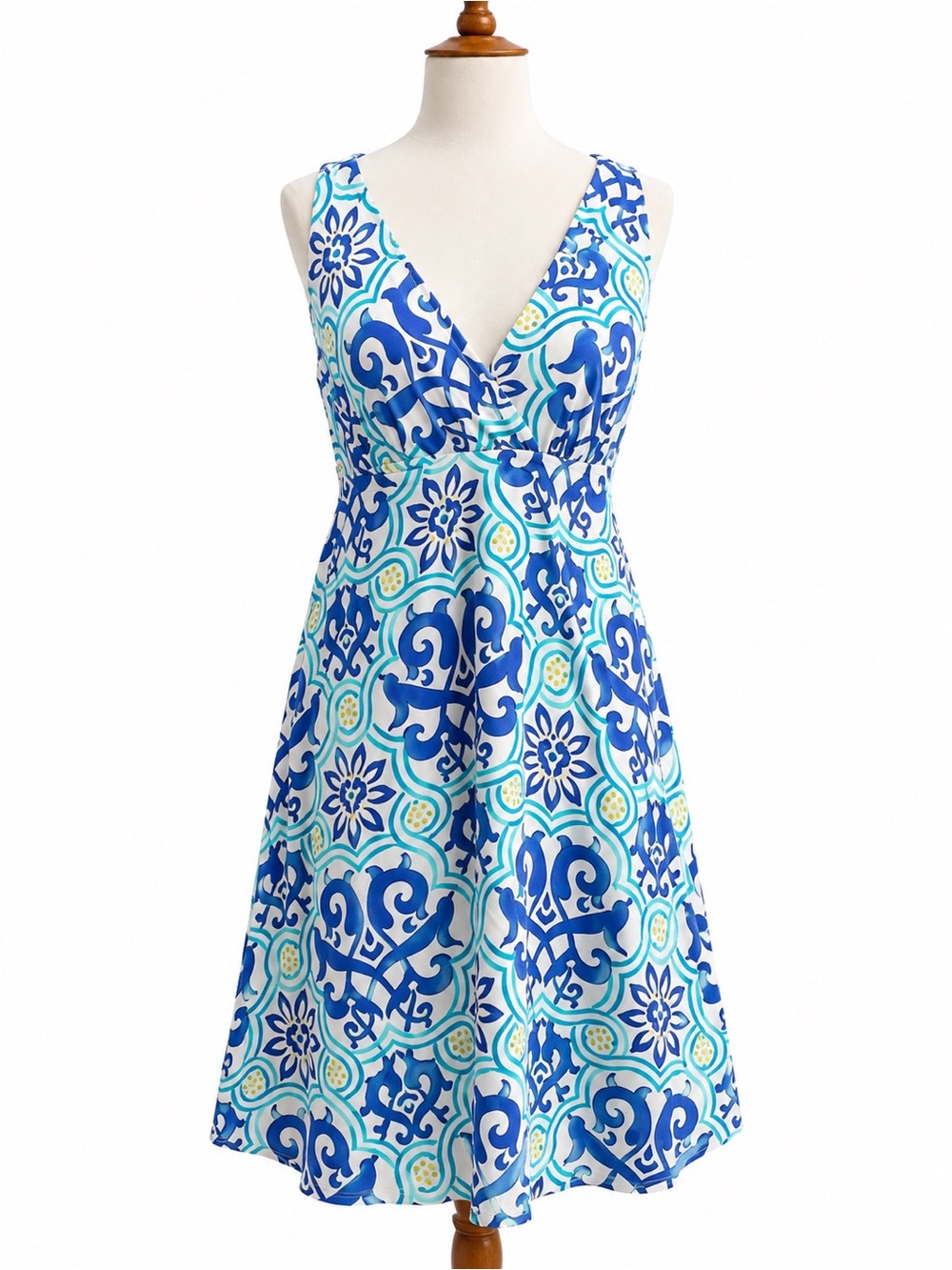 INC international concepts Blue White Patterned Sleeveless Dress Silk 4 Y2K